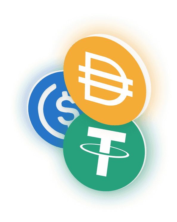 The three biggest stablecoins by market cap: Dai, USDC, and Tether.