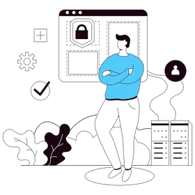Illustration of a doge using a computer.