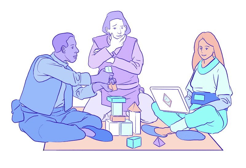 Illustration of blocks being organized like an ETH symbol